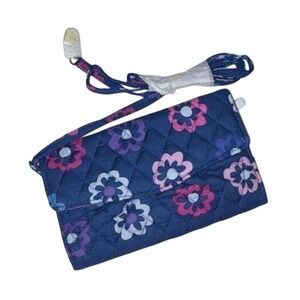 Vera Bradley Quilted Floral Crossbody Wallet Bag Blue Purple Pink Cotton